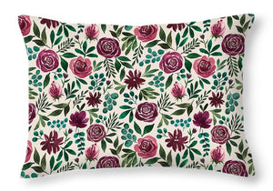 Deep Magenta Floral Eucalyptus Pattern - Throw Pillow