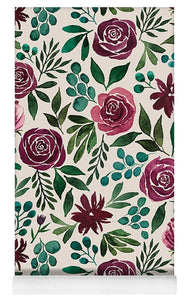 Deep Magenta Floral Eucalyptus Pattern - Yoga Mat