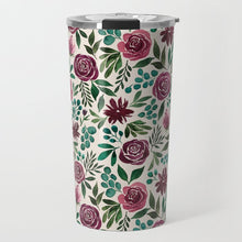 Load image into Gallery viewer, Deep Magenta Floral Eucalyptus Travel Mug