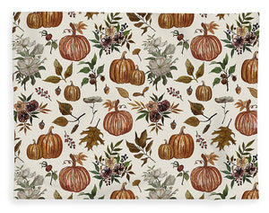 Fall Pumpkins, Flowers and Leaves - Blanket