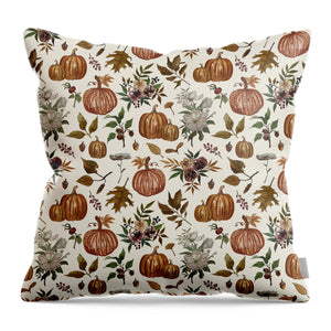 Fall Pumpkins, Flowers and Leaves - Throw Pillow