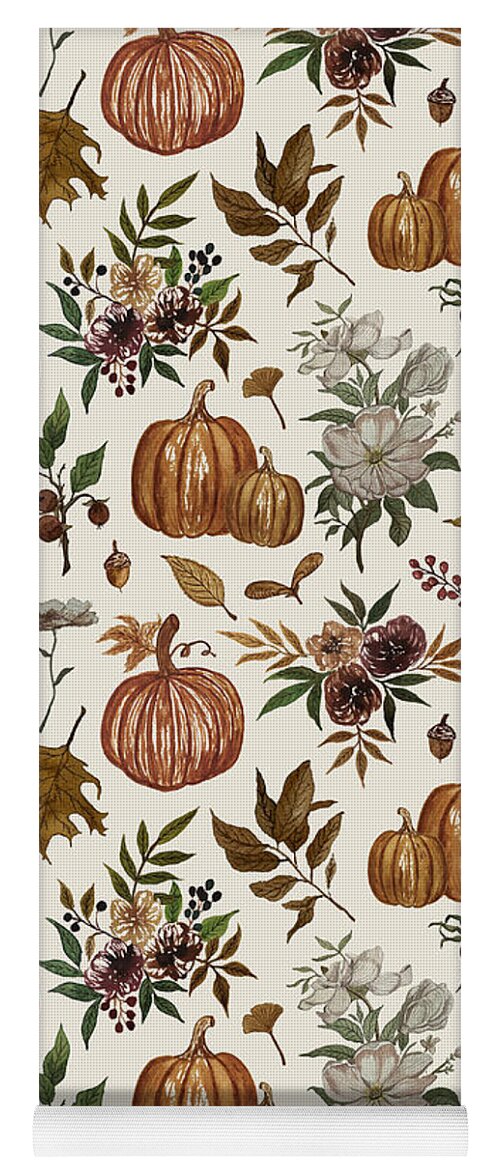 Fall Pumpkins, Flowers and Leaves - Yoga Mat