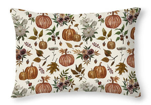 Fall Pumpkins, Flowers and Leaves - Throw Pillow