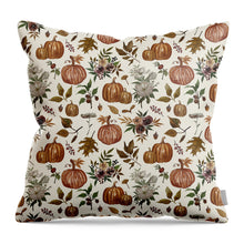 Load image into Gallery viewer, Fall Pumpkins, Flowers and Leaves - Throw Pillow