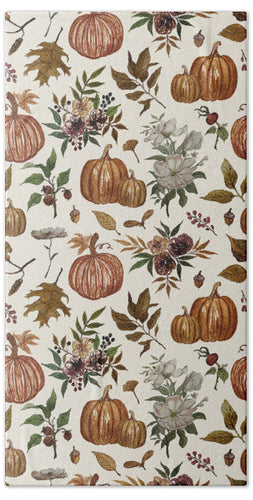 Fall Pumpkins, Flowers and Leaves - Beach Towel