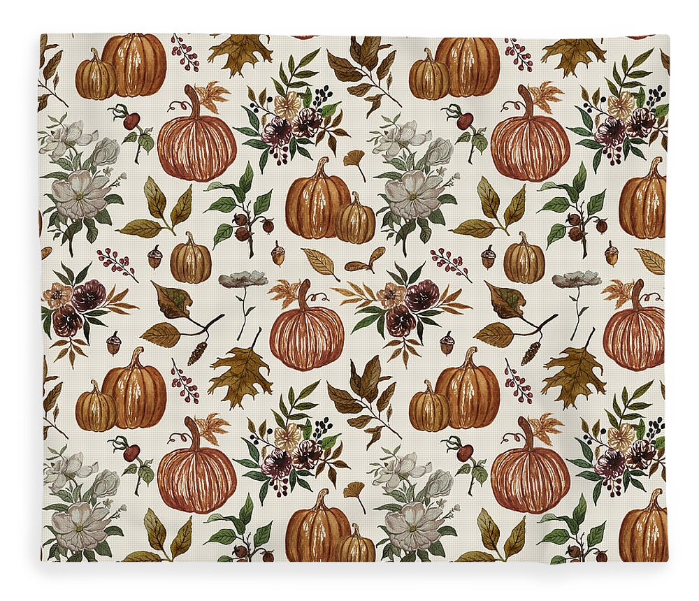 Fall Pumpkins, Flowers and Leaves - Blanket