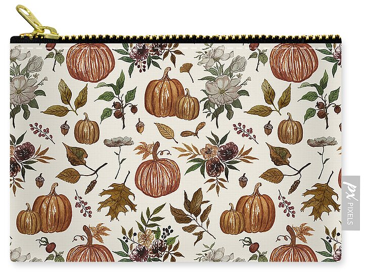 Fall Pumpkins, Flowers and Leaves - Zip Pouch