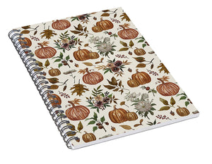 Fall Pumpkins, Flowers and Leaves - Spiral Notebook