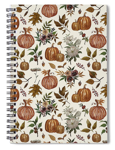 Fall Pumpkins, Flowers and Leaves - Spiral Notebook