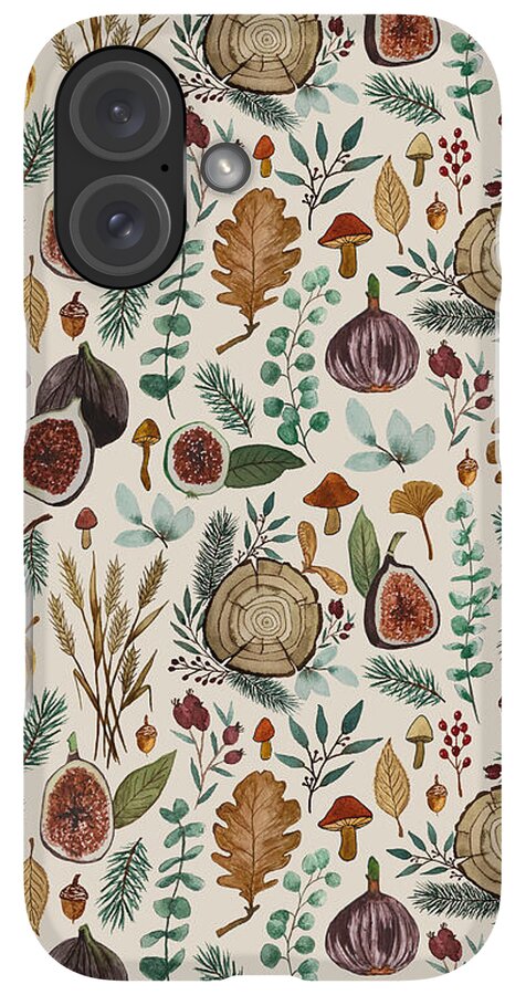 Figs, Mushrooms and Leaves Pattern - Phone Case