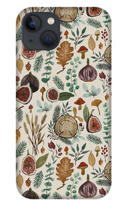 Figs, Mushrooms and Leaves Pattern - Phone Case