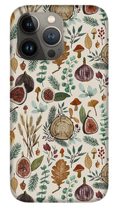 Figs, Mushrooms and Leaves Pattern - Phone Case