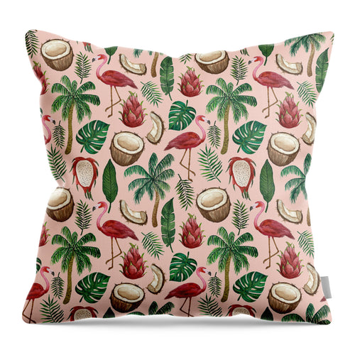 Flamingo Coconut Pattern - Throw Pillow