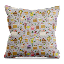 Load image into Gallery viewer, Floral Birthday Cakes, Ice Cream and Cocktails Pattern - Throw Pillow