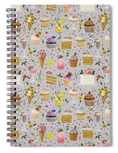 Load image into Gallery viewer, Floral Birthday Cakes, Ice Cream and Cocktails Pattern - Spiral Notebook