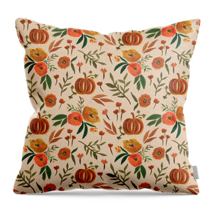 Floral Fall Pumpkin Pattern - Throw Pillow