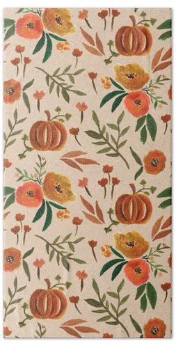 Floral Fall Pumpkin Pattern - Beach Towel