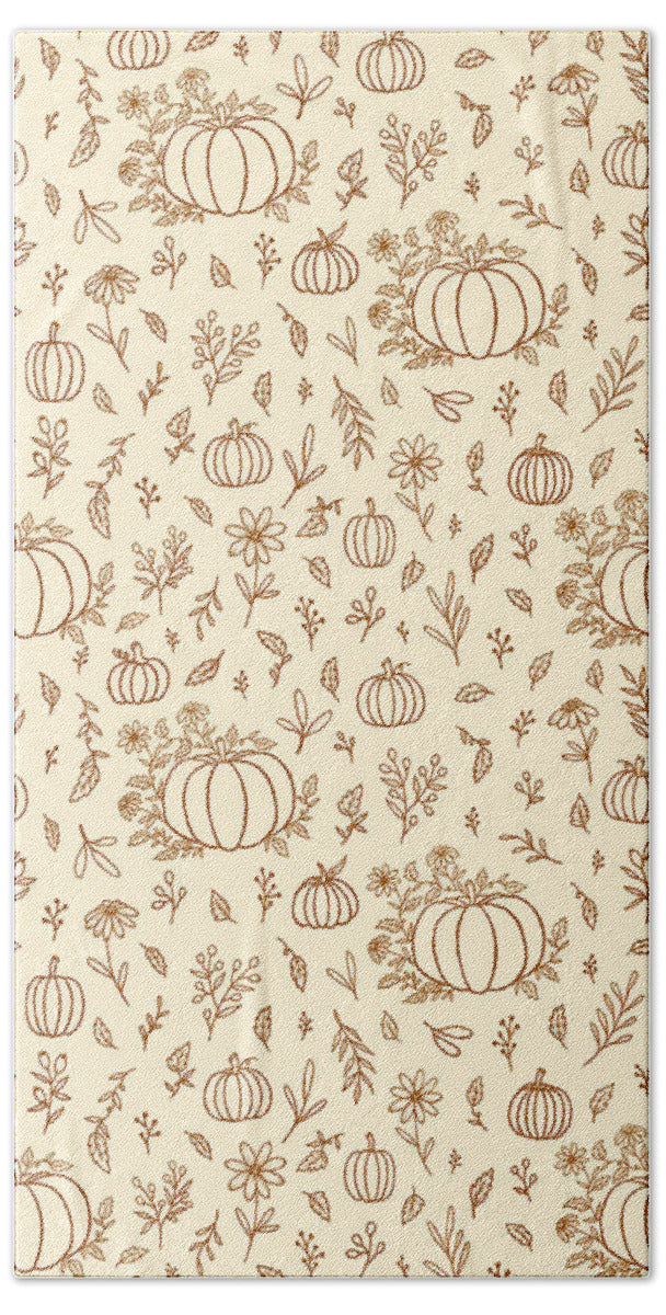Floral Ink Pumpkin Pattern - Beach Towel
