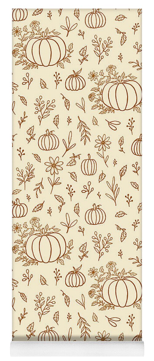 Floral Ink Pumpkin Pattern - Yoga Mat