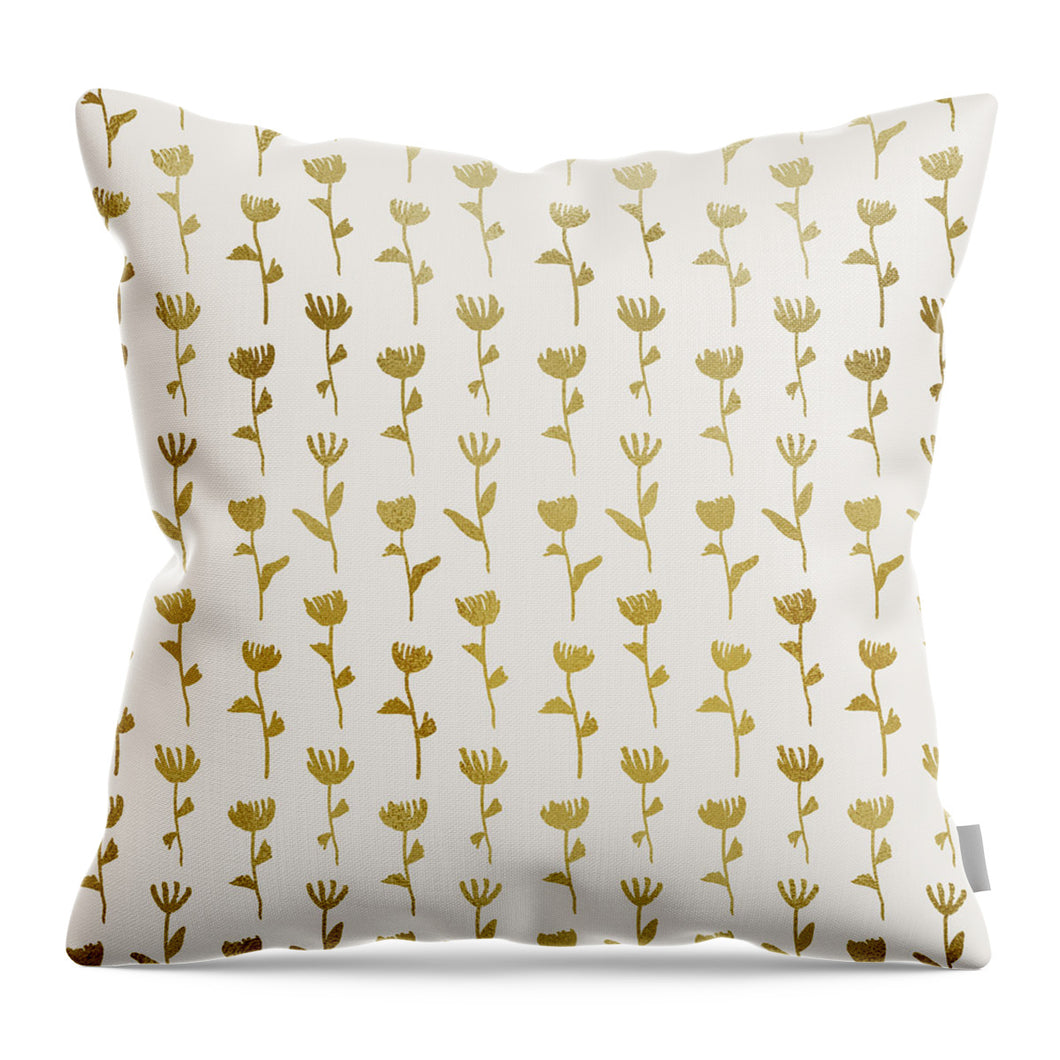 Gold Ink Flower Pattern - Throw Pillow