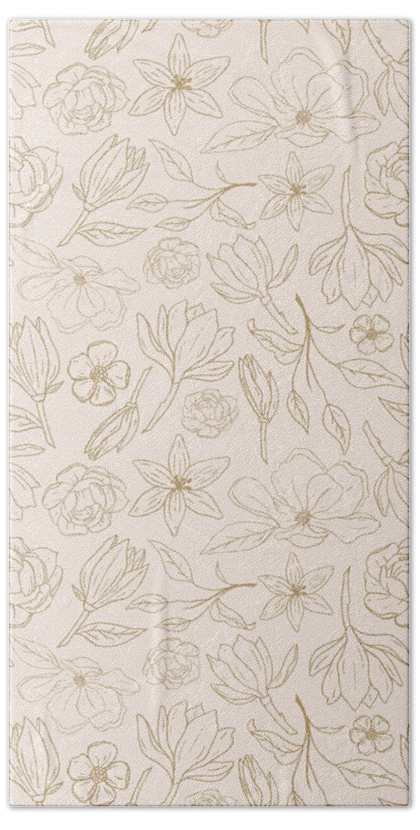 Gold Magnolia Pattern - Beach Towel