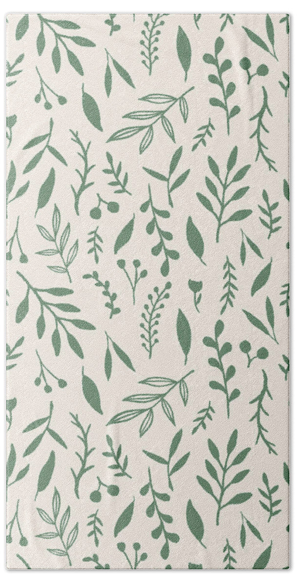 Green Falling Leaves Pattern - Beach Towel