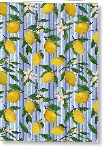 Lemons, Flowers and Stripes Pattern - Greeting Card