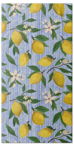 Lemons, Flowers and Stripes Pattern - Bath Towel