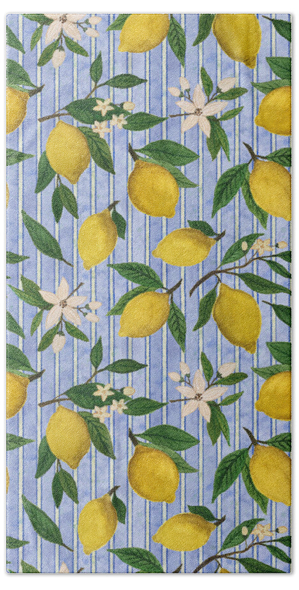 Lemons, Flowers and Stripes Pattern - Bath Towel