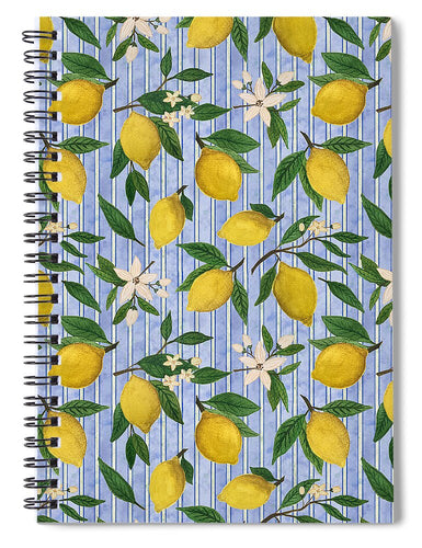 Lemons, Flowers and Stripes Pattern - Spiral Notebook