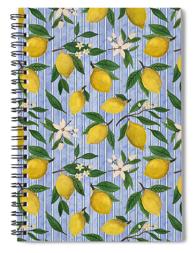 Lemons, Flowers and Stripes Pattern - Spiral Notebook