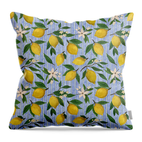 Lemons, Flowers and Stripes Pattern - Throw Pillow