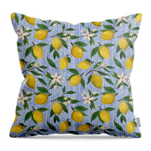 Load image into Gallery viewer, Lemons, Flowers and Stripes Pattern - Throw Pillow
