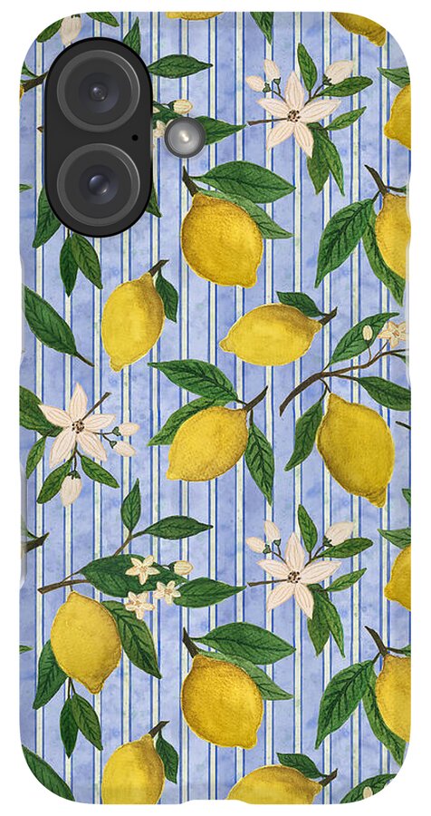 Lemons, Flowers and Stripes Pattern - Phone Case