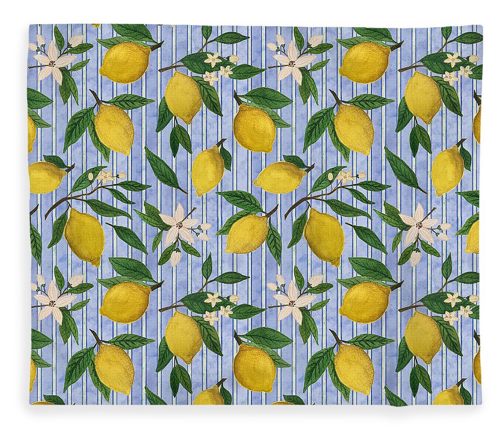 Lemons, Flowers and Stripes Pattern - Blanket