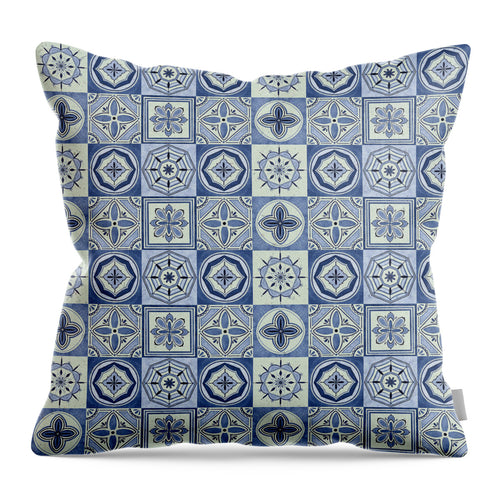 Mediterranean Blue Tile Pattern - Throw Pillow