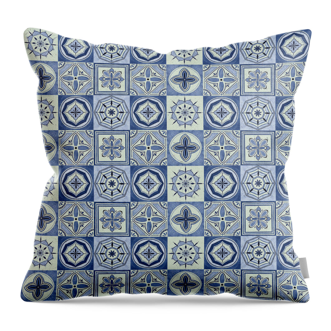 Mediterranean Blue Tile Pattern - Throw Pillow