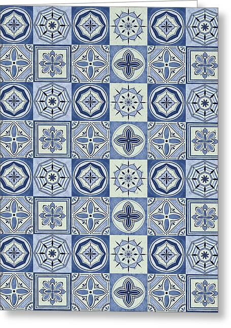 Mediterranean Blue Tile Pattern - Greeting Card