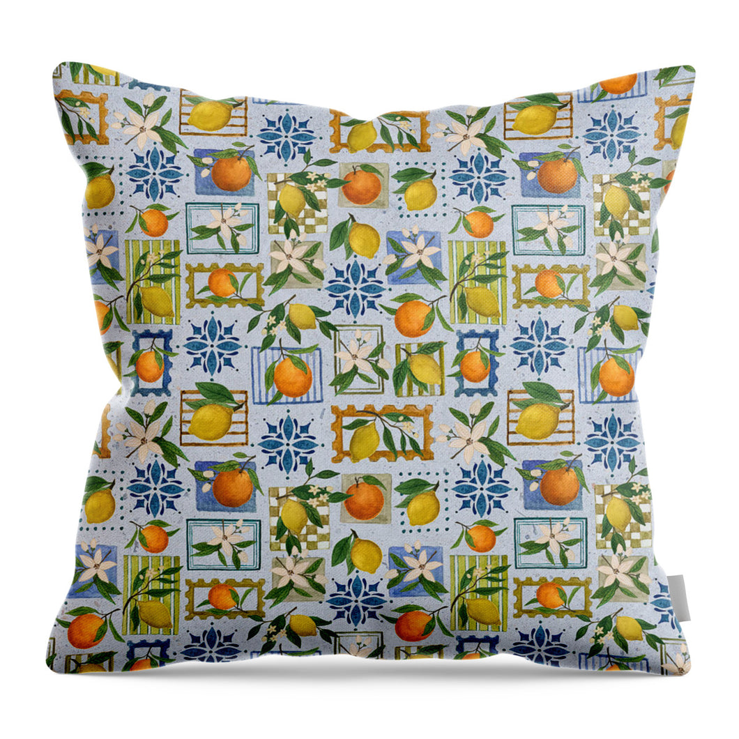 Mediterranean Stamps Pattern - Throw Pillow