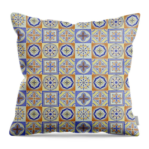 Orange and Blue Tile Pattern - Throw Pillow