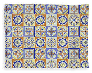 Orange and Blue Tile Pattern - Blanket