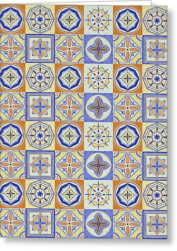 Orange and Blue Tile Pattern - Greeting Card