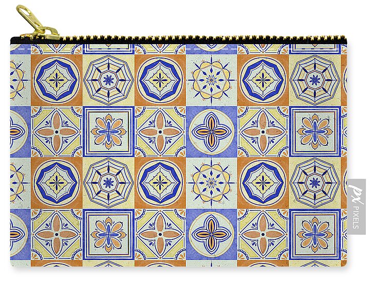Orange and Blue Tile Pattern - Zip Pouch