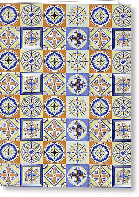 Orange and Blue Tile Pattern - Greeting Card