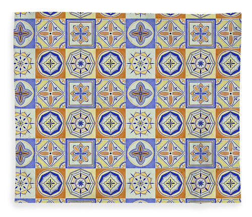 Orange and Blue Tile Pattern - Blanket