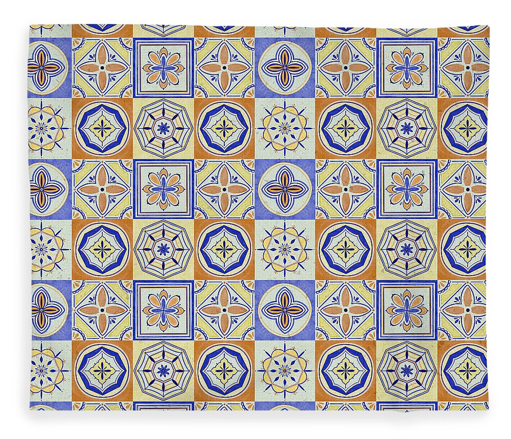 Orange and Blue Tile Pattern - Blanket