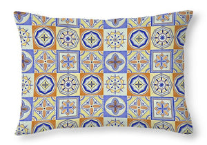 Orange and Blue Tile Pattern - Throw Pillow