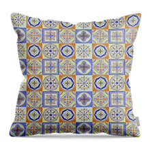 Load image into Gallery viewer, Orange and Blue Tile Pattern - Throw Pillow