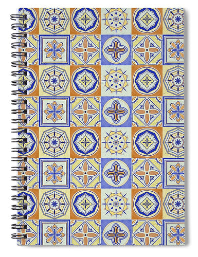 Orange and Blue Tile Pattern - Spiral Notebook