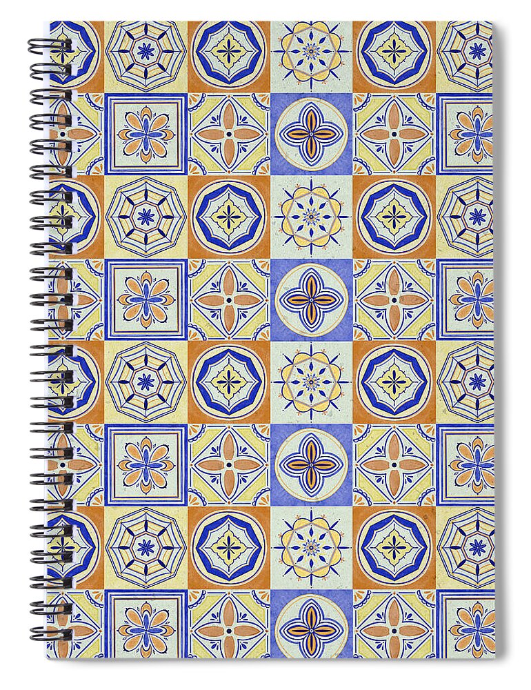 Orange and Blue Tile Pattern - Spiral Notebook